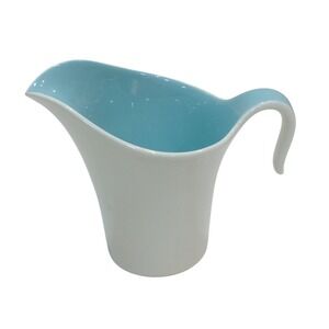 Vintage MCM Harkerware Turquoise White Ceramic Creamer Pitcher